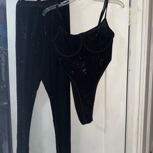 Fashion Nova Black Sequin Jumpsuit